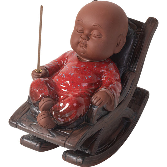 Ceramic monk incense burner backflow meditation zen aesthetic