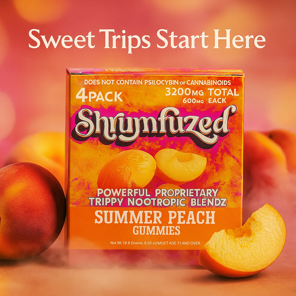 Shrumfuzed Summer Peach Nootropic Gummies - 4 Pack Microdose Mushroom Blend for Focus & Mental Clarity