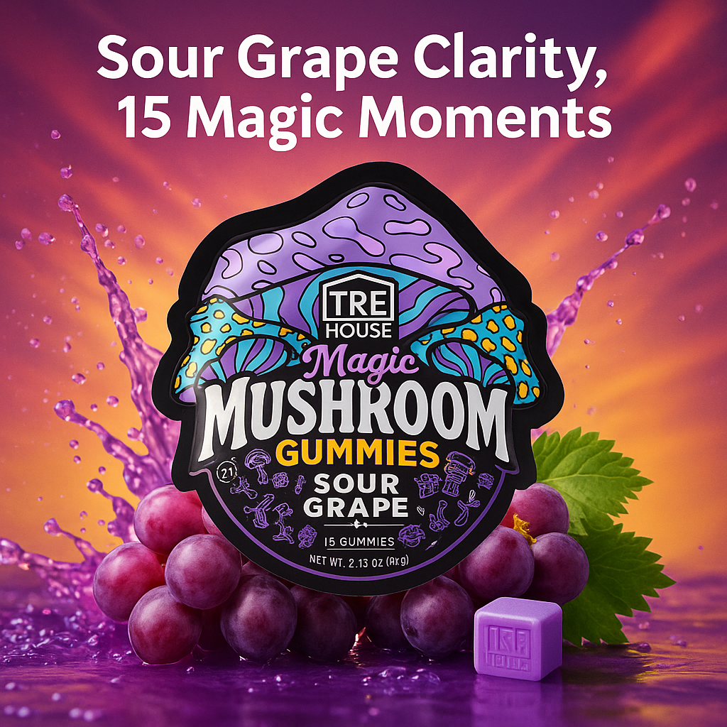 TRE House Sour Grape Magic Mushroom Gummies - 15ct Euphoric Body Buzz