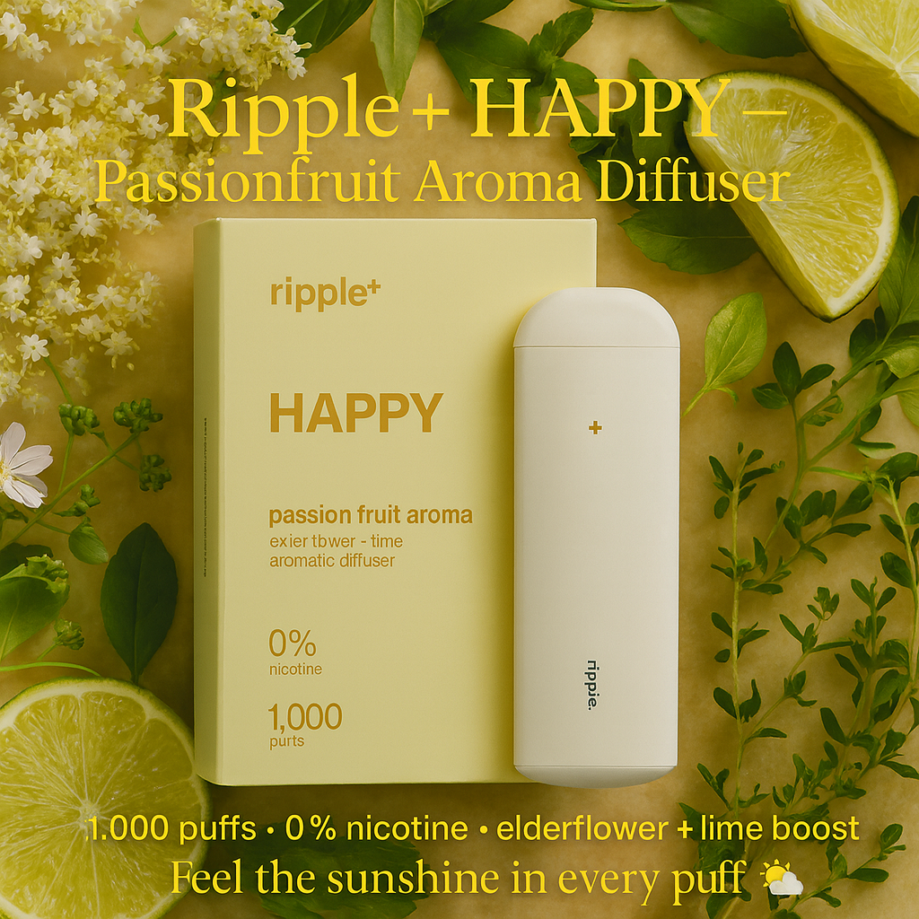 Ripple+ HAPPY – Passionfruit Vape | Uplifting Nicotine‑Free Botanical Vapor