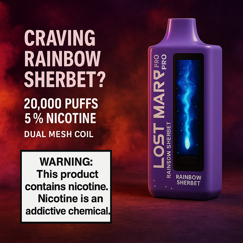 Rainbow Sherbet Lost Mary MO20000 PRO Vape – 20,000 Puff Rechargeable (5% Nicotine, Dual Mesh Coil)
