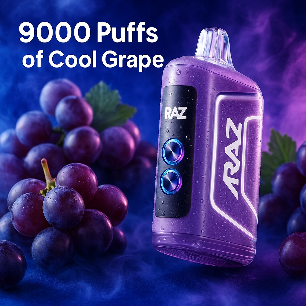 Grape Ice RAZ TN9000 Vape – 9000 Puff Rechargeable (5% Nicotine, Mesh Coil)