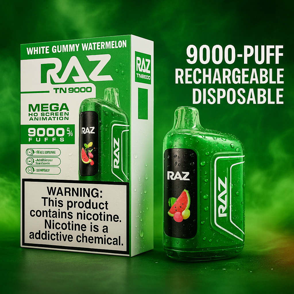 RAZ TN9000 White Gummy Watermelon – 9000‑Puff Rechargeable Disposable Vape