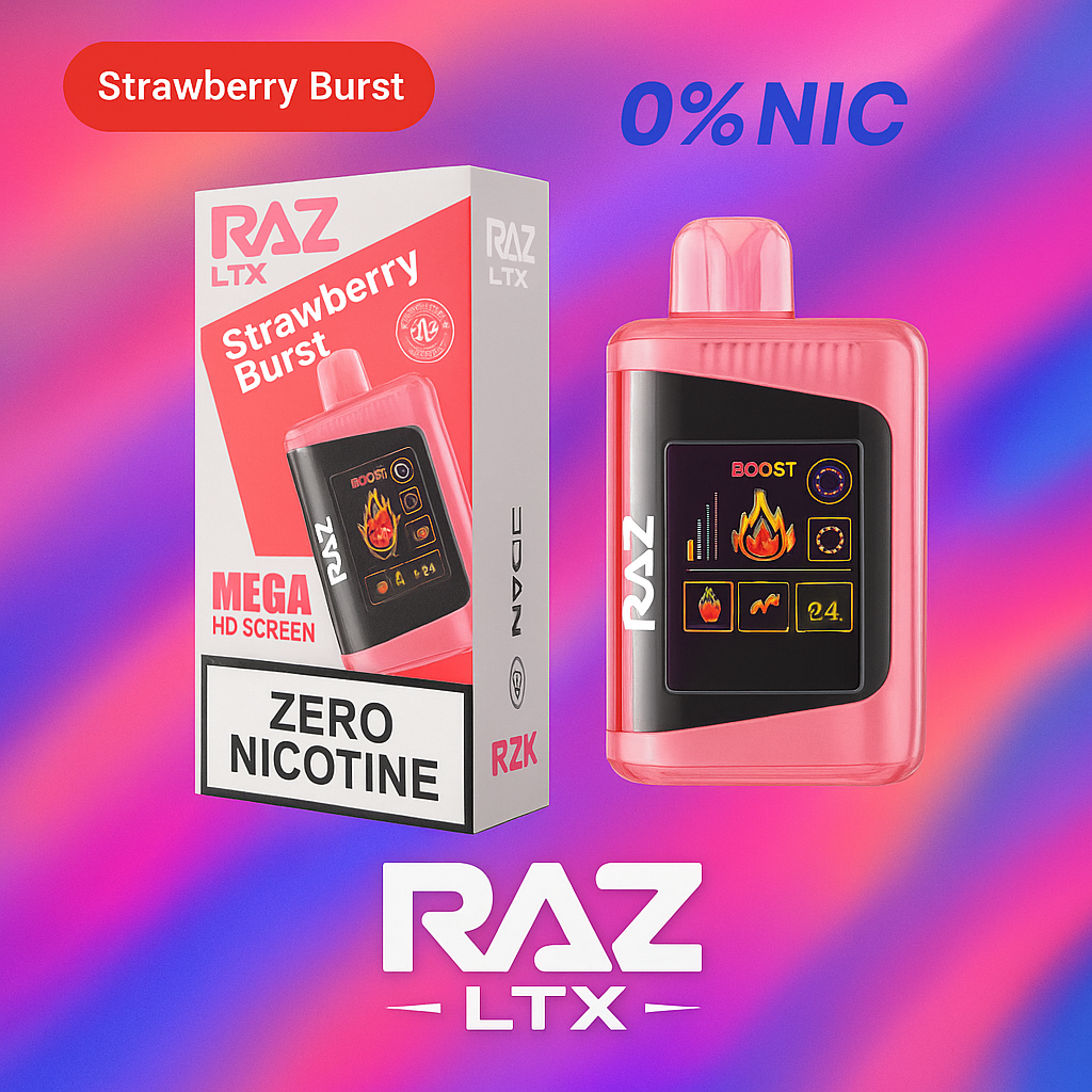Strawberry Burst Zero Nicotine Vape – RAZ LTX 25K Smart Screen | Cloud Culture
