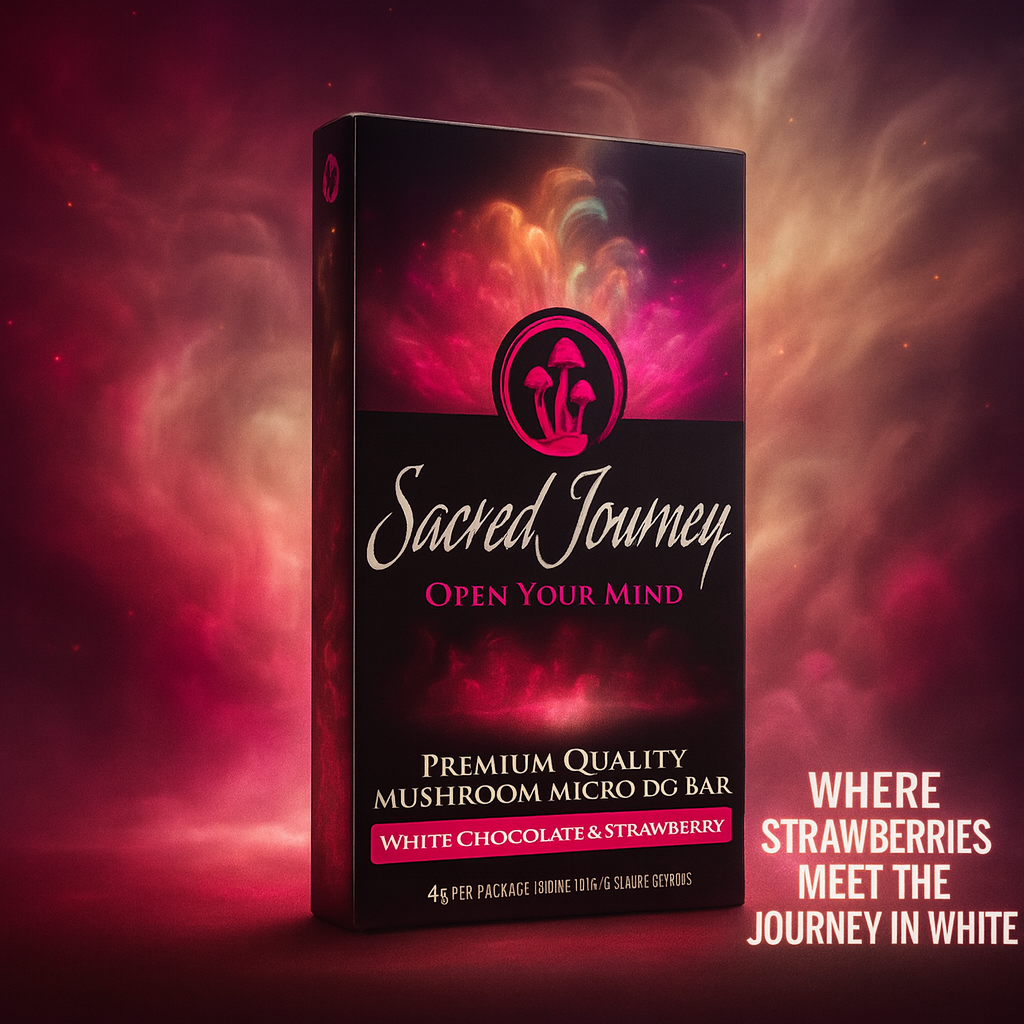 Sacred Journey – White Chocolate & Strawberry | 4g Legal Mushroom Chocolate Bar