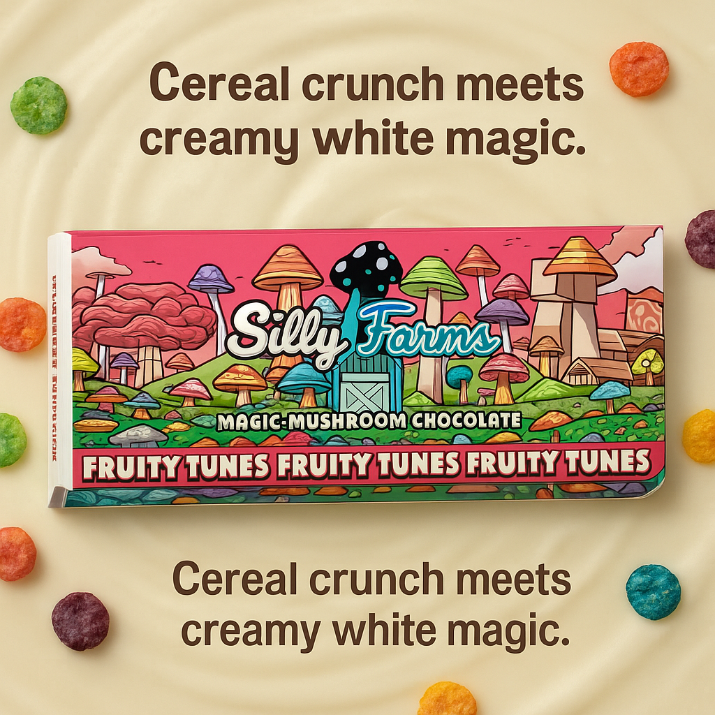 Fruity Mushroom White Chocolate Bar – Silly Farms Fruity Tunes