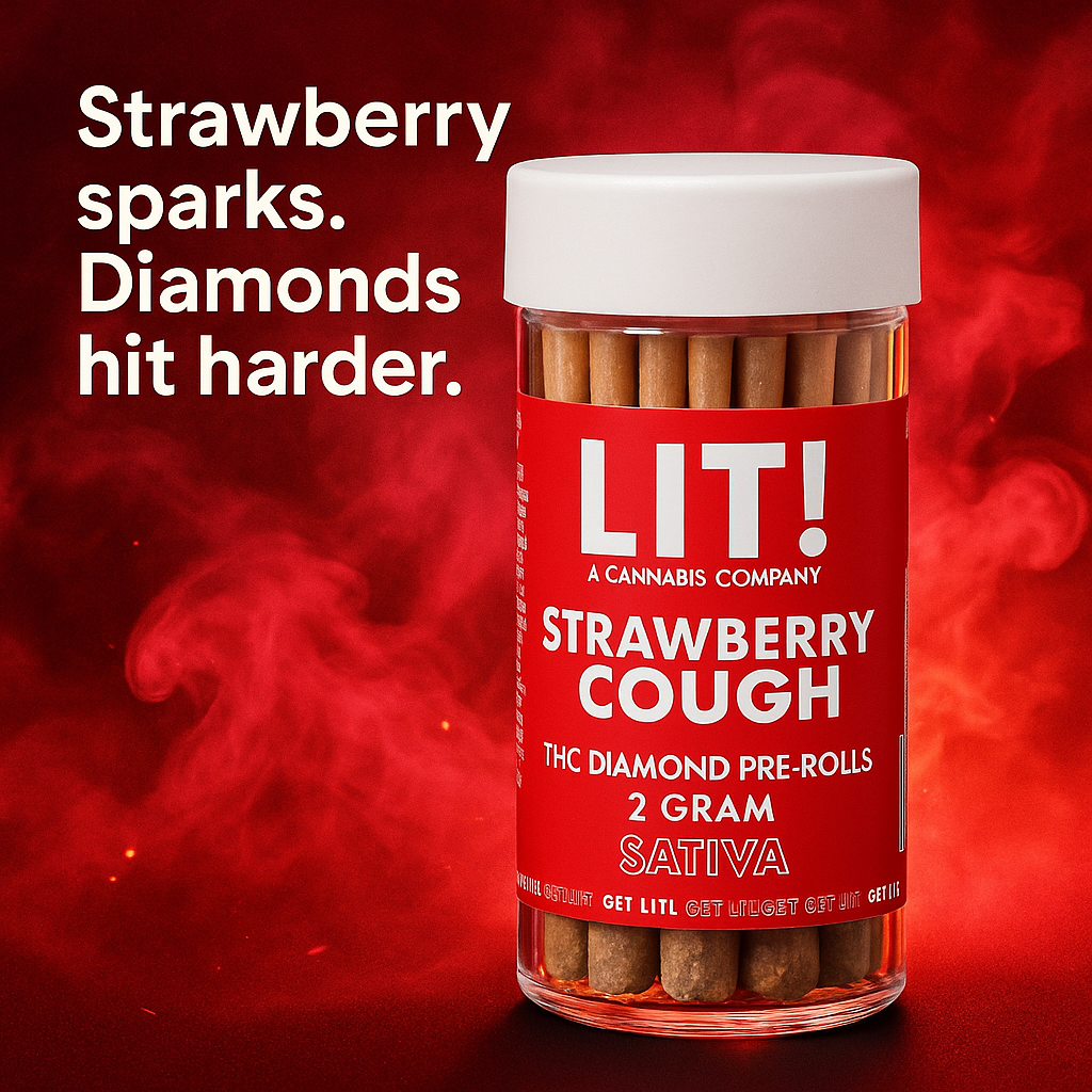 LIT THC Diamond 2 g Pre‑Rolls – Strawberry Cough (Liquid Diamonds Infused) 10ct Jar