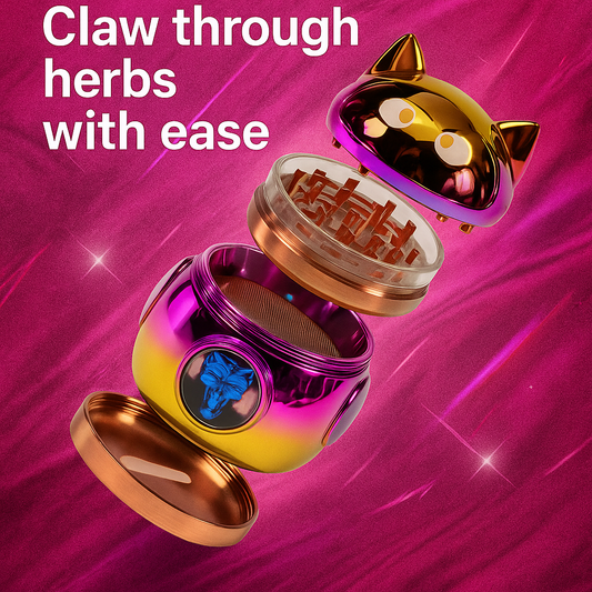 Precision-Engineered Lucky Cat Grinder 63mm Diamond-Cut Teeth Medical-Grade Grinders Cloud Culture St Pete - side view