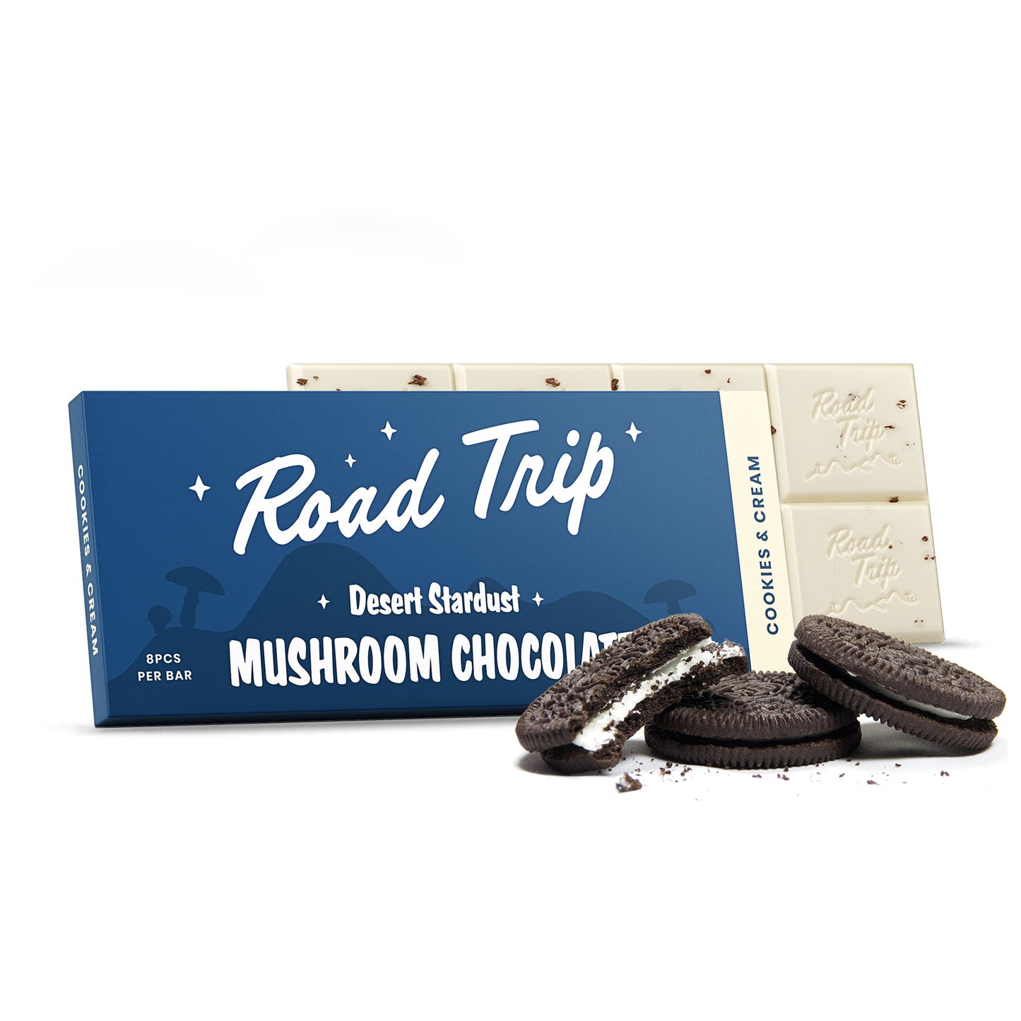 Road Trip Desert Stardust Mushroom Chocolate Bar Cookies & Cream 8 squares lab tested PharmLabs San Diego — Cloud Culture St Pete