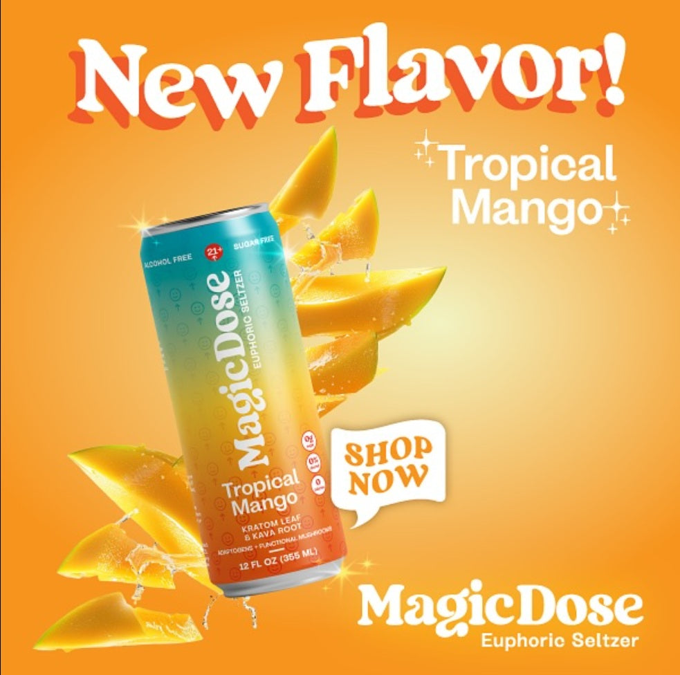 Buy Tropical Mango Euphoric Seltzer — Magic Dose 12oz | Kratom Kava Tropical Drink