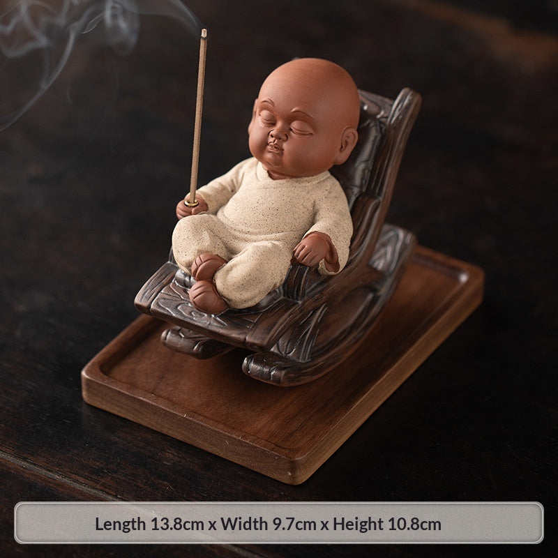 Ceramic monk incense burner backflow meditation zen aesthetic