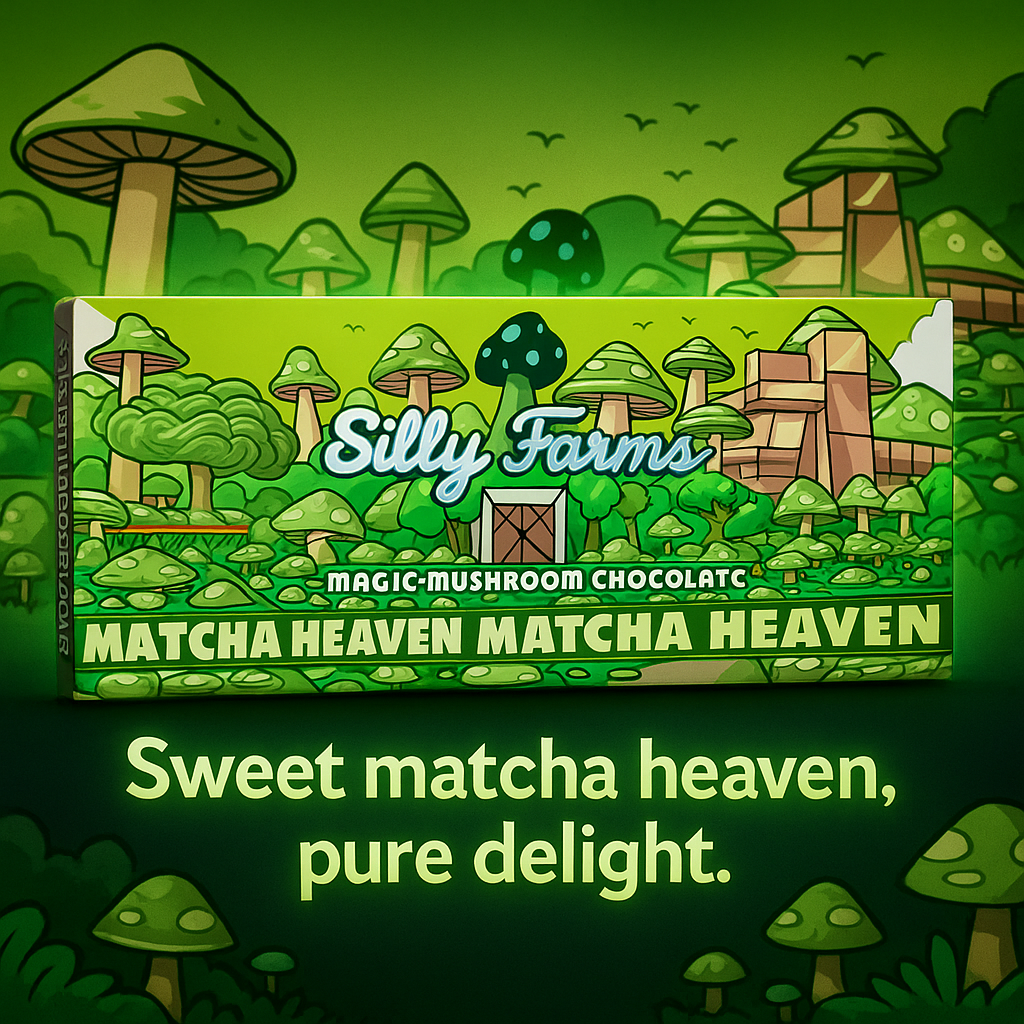 Matcha Mushroom White Chocolate Bar – Silly Farms Matcha Heaven