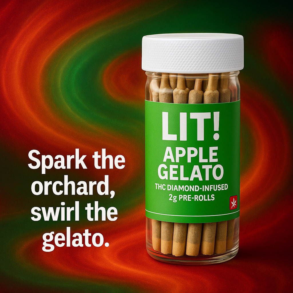 LIT THC Diamond 2 g Pre‑Rolls – Apple Gelato (Hybrid, Liquid Diamonds Infused,) 10ct Jar