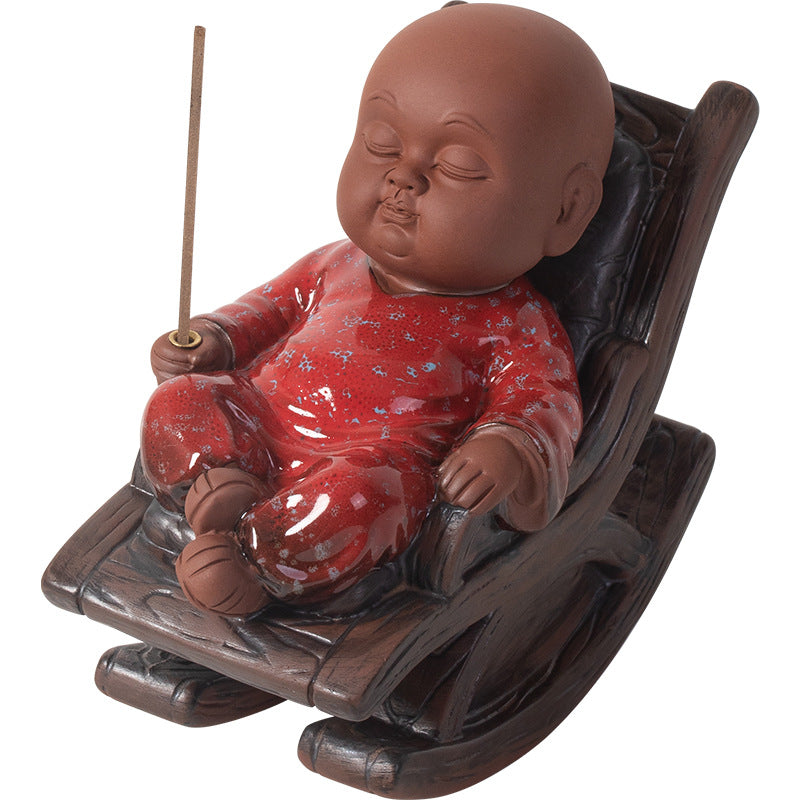 Ceramic monk incense burner backflow meditation zen aesthetic