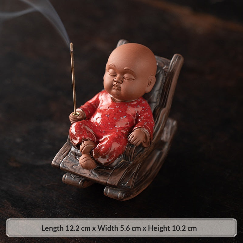 Ceramic monk incense burner backflow meditation zen aesthetic