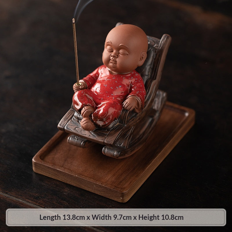 Ceramic monk incense burner backflow meditation zen aesthetic