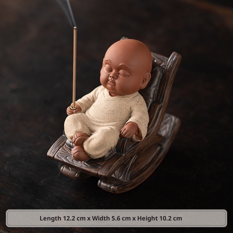 Ceramic monk incense burner backflow meditation zen aesthetic