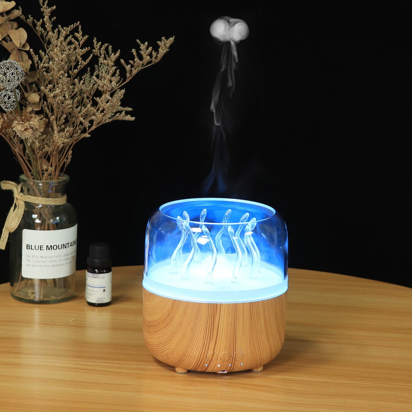 Jellyfish lamp ambient light aesthetic room decor wood grain