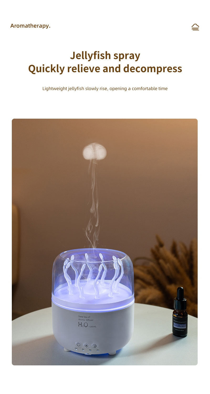 Jellyfish lamp ambient light aesthetic room decor wood grain