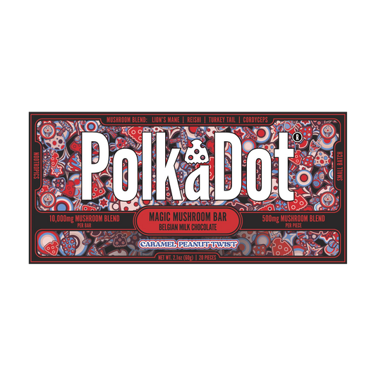 Polkadot Mushroom Chocolate – Caramel Peanut Twist 500 mg | Functional Mushroom Chocolate Bar