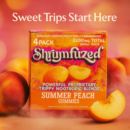 Shrumfuzed Summer Peach Nootropic Gummies - 4 Pack Microdose Mushroom Blend for Focus & Mental Clarity