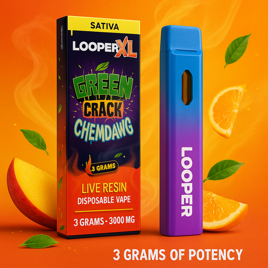 Looper XL Sativa Green Crack Chemdawg Live Resin Disposable Vape 3g Premium Potent Cannabinoid Blend