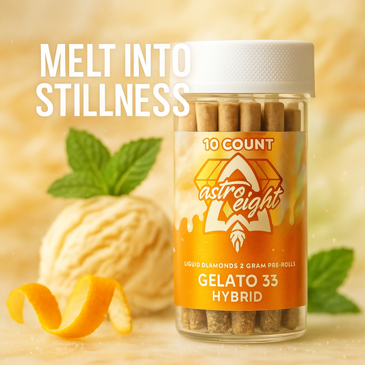 (10ct Jar) ASTRO EIGHT THCA LIQUID DIAMOND 2GRM PREROLL GELATO 33 (HYBRID)