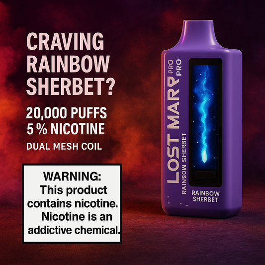 Rainbow Sherbet Lost Mary MO20000 PRO Vape – 20,000 Puff Rechargeable (5% Nicotine, Dual Mesh Coil)
