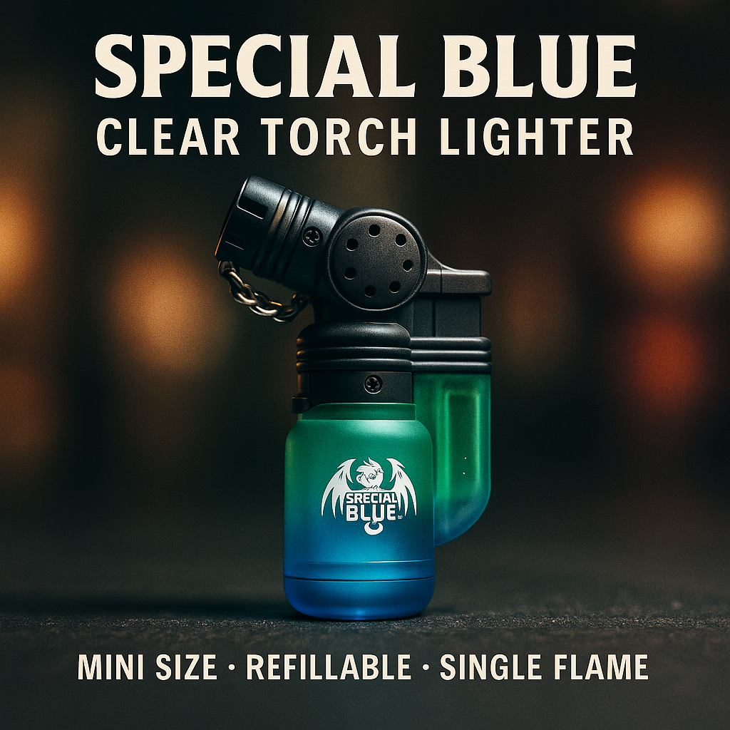 Special Blue Clear Torch Lighter – Size Mini | Refillable Single Flame