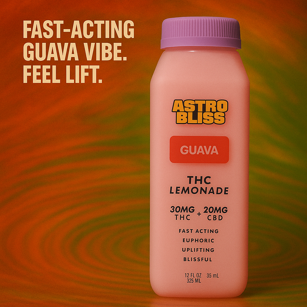 Astro Bliss Guava Lemonade – 30mg THC | Fast-Acting Cannabis Drink