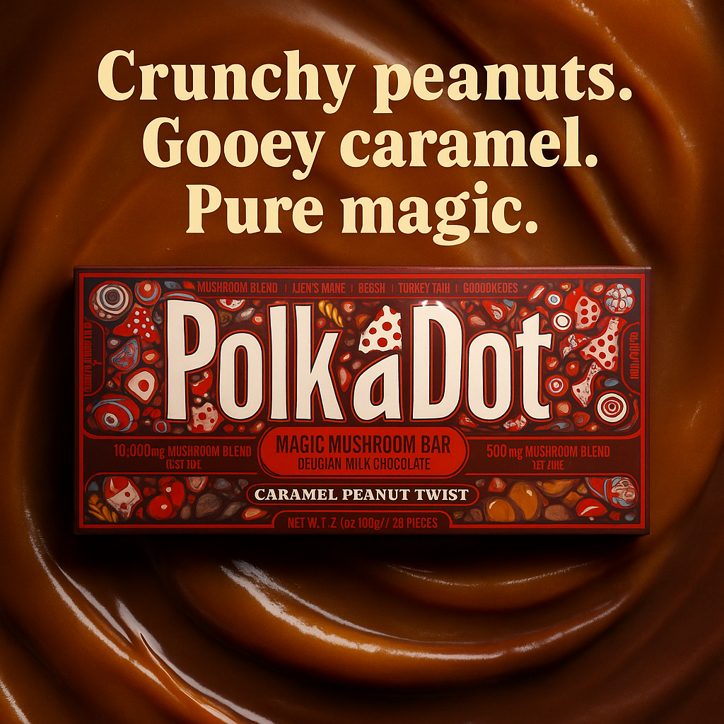Polkadot Caramel Peanut Twist | Buy 10,000mg Gourmet Mushroom Chocolate Bar