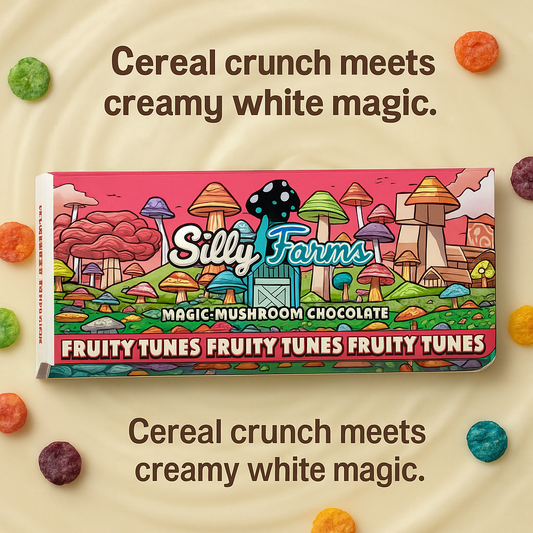 Fruity Mushroom White Chocolate Bar – Silly Farms Fruity Tunes