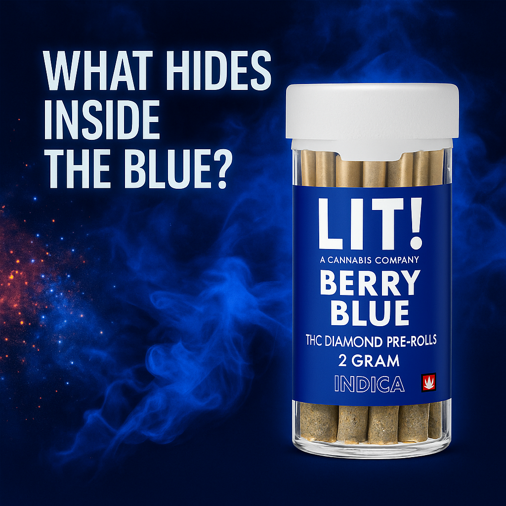 LIT THC Diamond 2 g Pre‑Rolls – Berry Blue (Indica, Liquid Diamonds Infused) 10ct Jar
