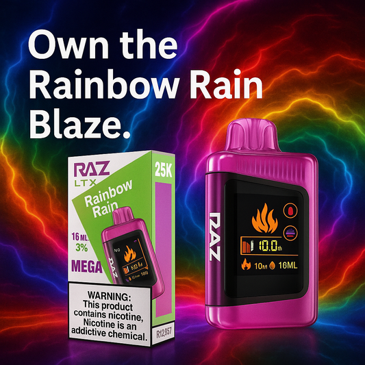 Rainbow Rain Raz LTX 25K Rechargeable Disposable Vape – 25,000 Puffs & HD Screen