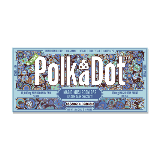 Polkadot Mushroom Chocolate – Coconut Bound 500 mg | Functional Mushroom Chocolate Bar