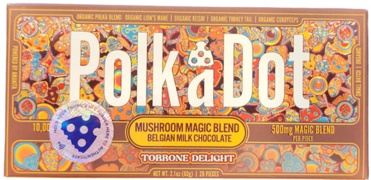 Polkadot Mushroom Chocolate – Torrone Delight 500mg | Buy Gourmet Mushroom Chocolate Bar