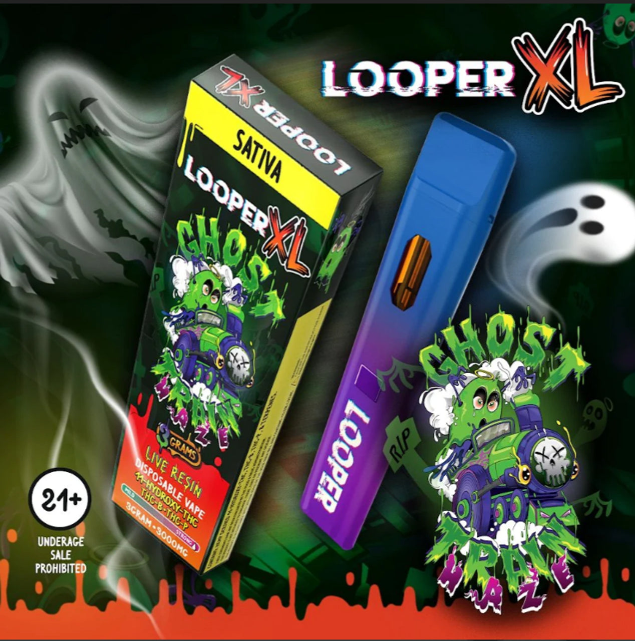 Looper XL Sativa Ghost Train Haze Live Resin 3g Disposable Vape - Premium Potent Blend