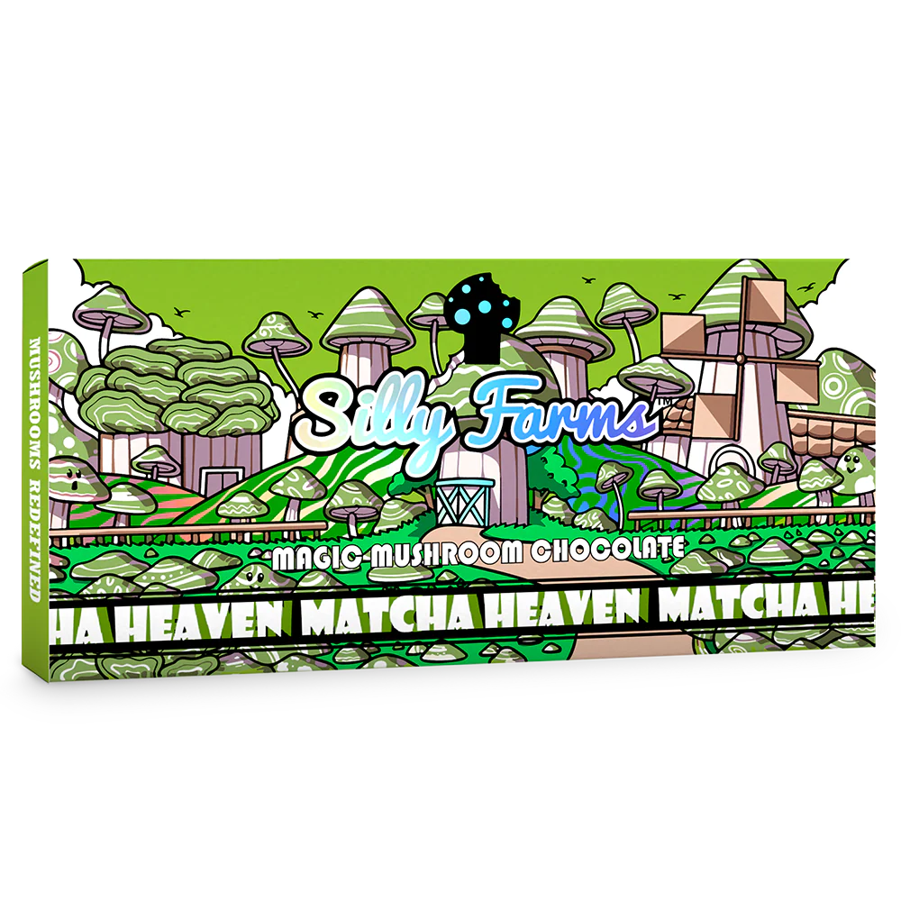 Matcha Mushroom White Chocolate Bar – Silly Farms Matcha Heaven