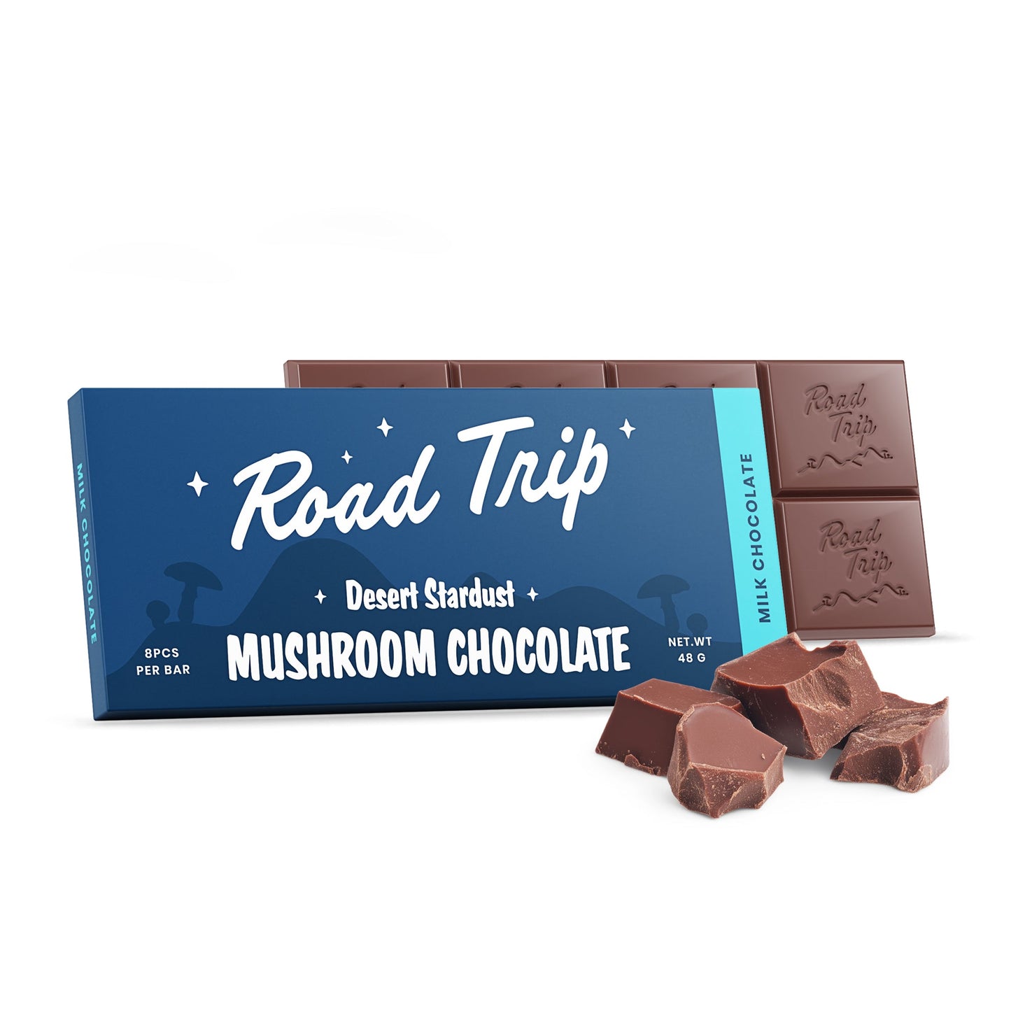 Road Trip Desert Stardust Mushroom Chocolate Bar Milk Chocolate 8 squares lab tested PharmLabs San Diego — Cloud Culture St Pete