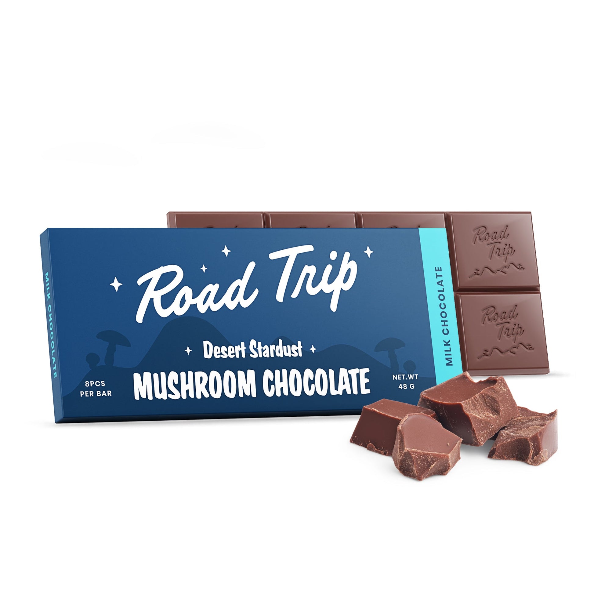Road Trip Desert Stardust Mushroom Chocolate Bar Milk Chocolate 8 squares lab tested PharmLabs San Diego — Cloud Culture St Pete