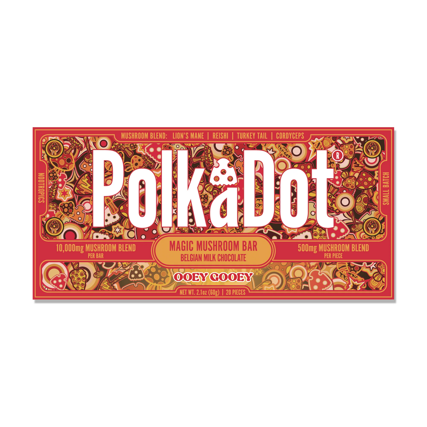 Polkadot Mushroom Chocolate – Ooey Gooey 500 mg | Functional Mushroom Chocolate Bar