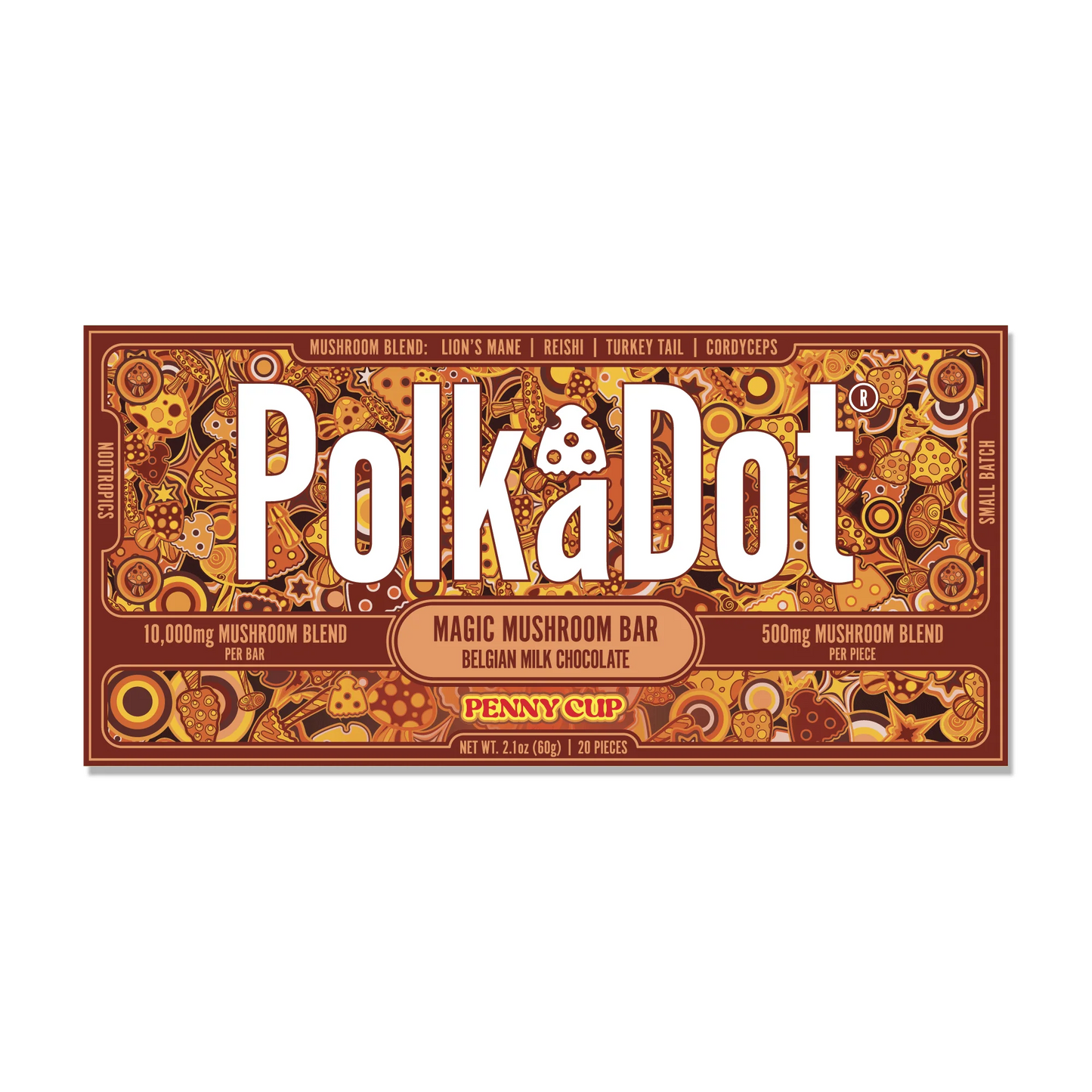 Polkadot Mushroom Chocolate – Penny Cup 500 mg | Functional Mushroom Chocolate Bar