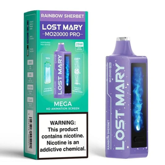 Rainbow Sherbet Lost Mary MO20000 PRO Vape – 20,000 Puff Rechargeable (5% Nicotine, Dual Mesh Coil)