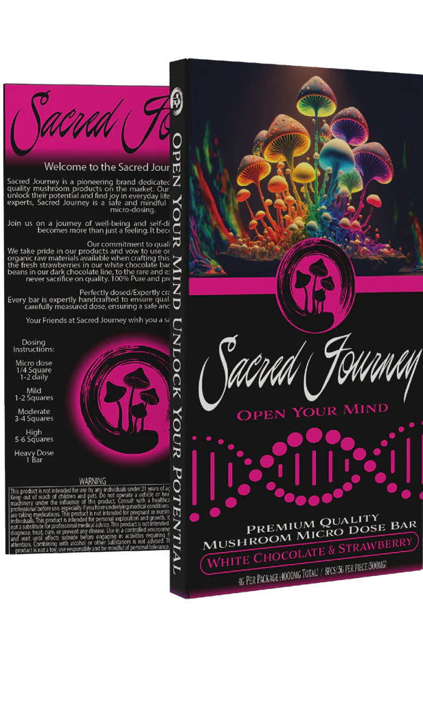 Sacred Journey – White Chocolate & Strawberry | 4g Legal Mushroom Chocolate Bar