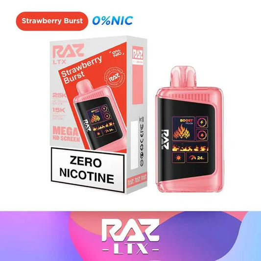 Buy Strawberry Burst Zero Nicotine Vape – RAZ LTX 25K Smart Screen | Cloud Culture
