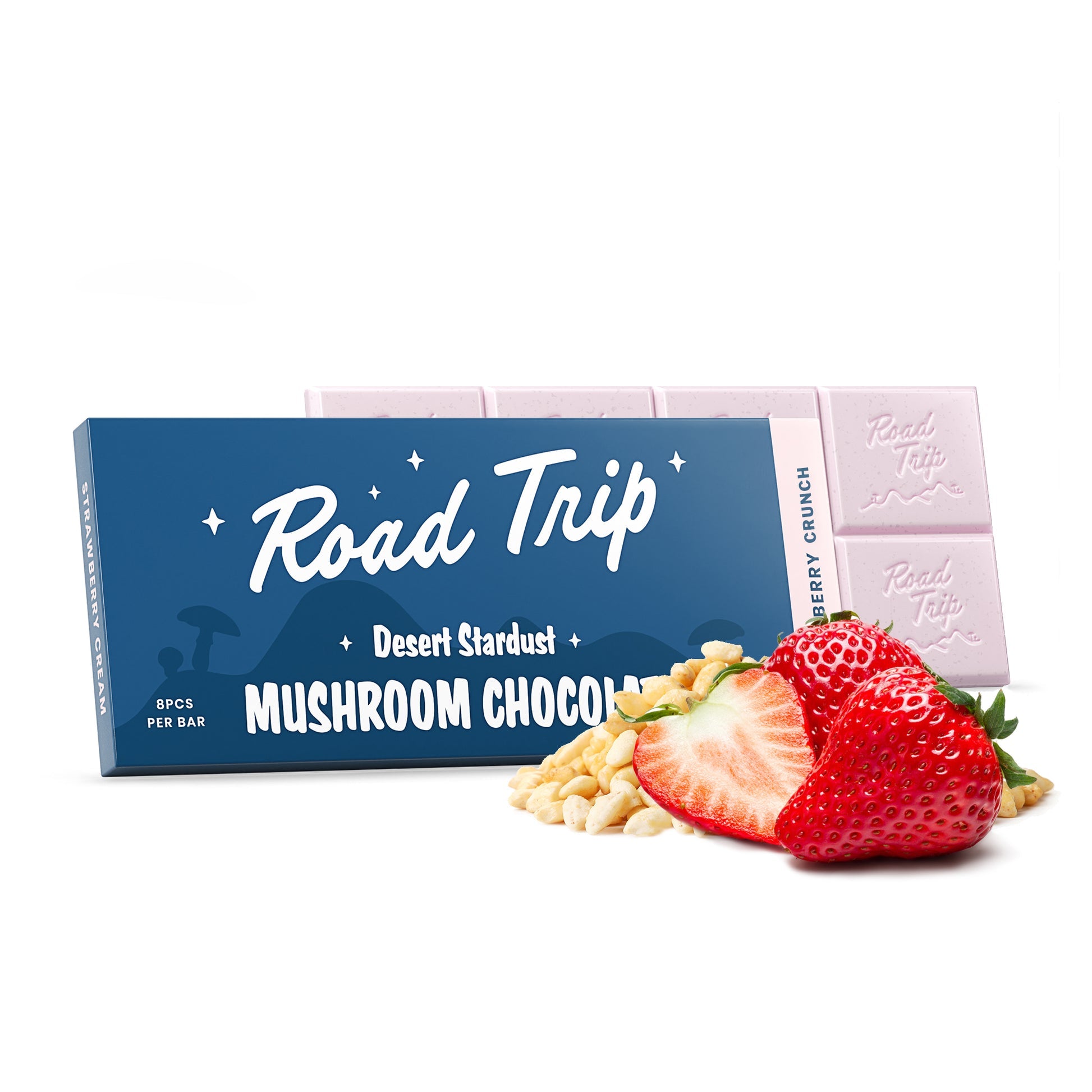 Road Trip Desert Stardust Mushroom Chocolate Bar Strawberry Crunch white chocolate puffed rice 8 squares lab tested PharmLabs San Diego — Cloud Culture St Pete