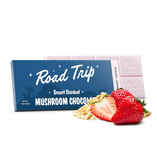 Road Trip Desert Stardust Mushroom Chocolate Bar Strawberry Crunch white chocolate puffed rice 8 squares lab tested PharmLabs San Diego — Cloud Culture St Pete