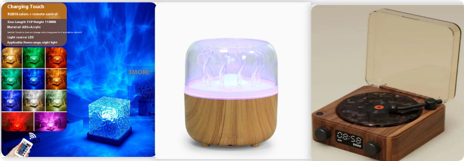 Jellyfish lamp ambient light aesthetic room decor wood grain