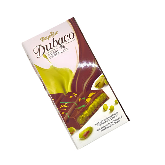 Dubaco Dubai Chocolate – Milk Chocolate with Pistachio Cream & Kataifi Crunch | 200 g Bar