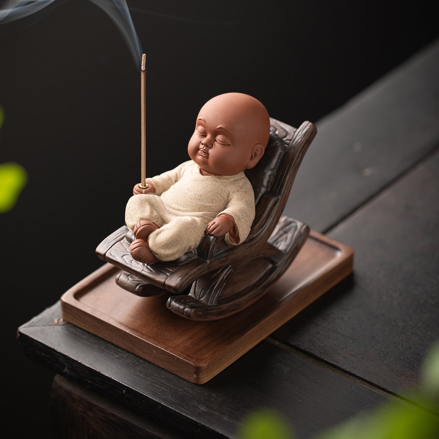 Ceramic monk incense burner backflow meditation zen aesthetic